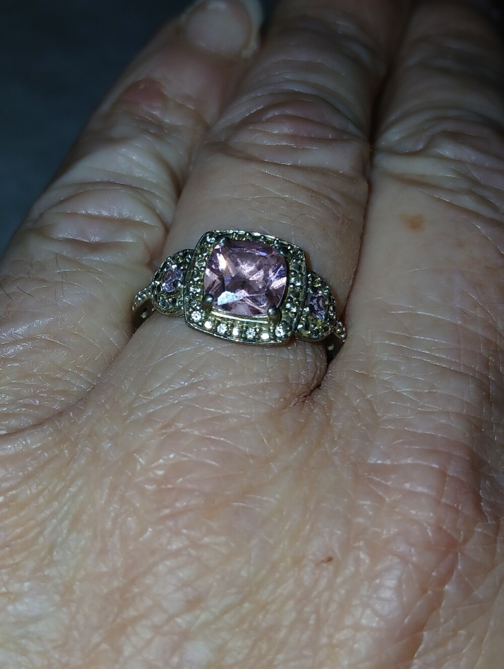 STERLING SILVER 925 Pink Cushion-Cut Halo Ring + Accent Stones